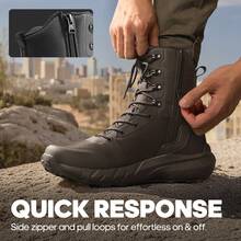 Men's Military Tactical Boot Lightweight Comfortable Boots For Work All Day Side Zipper Motorcycle Combat Hiking Boots Metrostrike(8-9 Inches) - 黑色 - 查看 5