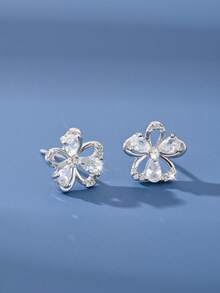 1 para minimalistycznych, eleganckich kolczyków-wkrętów ze srebra próby 925 z pustym, pięciopłatkowym kwiatem dla kobiet