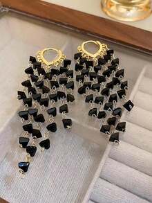 1pair Glamorous Black Rhinestone Tassel Drop Earrings For Women For Party, Exquisite Valentine's Day Gift Valentines,Mom,Mother,Mother's Day,Gift - Nhiều màu - Xem 2