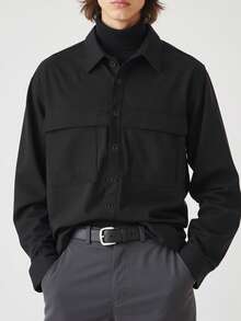 男士秋冬户外实用衬衫，拼接设计，大口袋，时尚休闲户外衬衫，长袖纯色简约款，适合户外休闲、运动、钓鱼、通勤等场合。