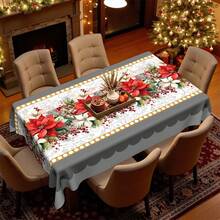 1 pièce Nappe avec motif d'arbre de Noël et floral, réutilisable et lavable, convient pour l'intérieur, le camping en plein air, le pique-nique, les fêtes de Noël, la décoration de la maison - Multicolore - Voir 2