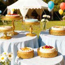 3 Pieces White/Golden Cake Stand Set, 8/10/12 Inch Round Metal Dessert Display Stand Decorative Cake Holder Cupcake Pastry Candy Display Plate For Wedding, Party, Birthday, Event - Vàng - Xem 7