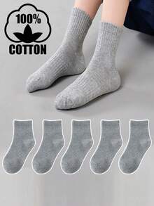 5 pares de calcetines de media caña de algodón fino y malla transpirable para niños, gris puro, adecuados para niños y niñas, verano - Gris - Ver 8