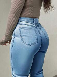 Quần jeans ống loe cỡ lớn, thanh lịch, thời trang, trang trọng, năng động, dành cho nữ mùa thu, quần jeans cỡ lớn, quần jeans nữ ngoại cỡ, quần jeans dáng đầy đặn, quần jeans nữ, quần jeans đen, quần jeans rộng, quần dài, quần cargo, quần denim cỡ lớn, phù hợp cho Halloween, năm mới, phong cách đồng quê, Giáng sinh, mùa xuân thường ngày. - Màu xanh nhạt - Xem 5