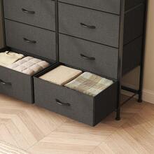 BURN Cómoda de 13 Cajones para Dormitorio, Cómoda de Tela con Tapa de Madera y Estructura de Acero, Mueble de Almacenamiento con Cajones de Tela para Dormitorio, Salón, Pasillo(Negro) - 1 - Ver 9