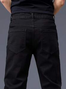 Stretch Jeans Men's Straight Leg Everyday Slim Men's Jeans Skinny Pants Denim Stretch Jeans, Cotton Products Slanted Pockets, Personality And Versatile - 黑色 - 查看 2