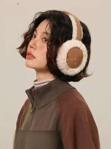 1pc Winter Ear Warmer With Faux Rabbit Fur, Warm Thermal Lined Foldable Ear Muffs, Windproof And Foldable Ear Cover Winter Accessories - White - View 2