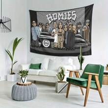 SnoopGangTapestry Homies Wall Hanging Tapestry - Urban Street Art Design With Vintage Car & Brick Wall Graffiti   High-Quality Peach Light Beige Fabric  Horizontal Wall Decor For Bedroom  Office  Party - Perfect Gift For Hip-Hop Fans   Office Artwork  Cartoon Style Graphic  Sleek Texture - Nhiều màu - Xem 2