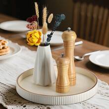Gold-Edged PU Leather Round Storage Tray With Vertical Stripes, For Holding Small Items/Cosmetics. Luxury Aesthetics, 3 Colors Interpret The Exquisite Life, Room Decor - Multicolor - View 7