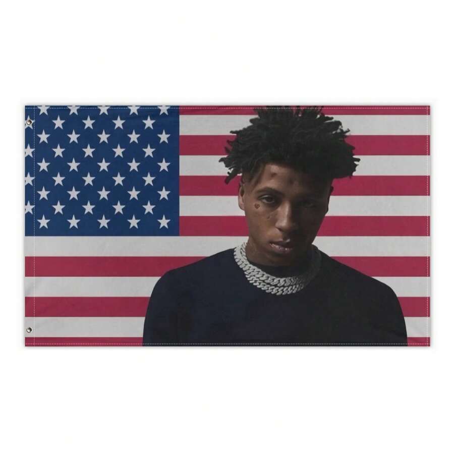 Youngboy Never Broke Again American Flag 3*5FT, Youngboy Concert Flag, Youngboy Rapper Banner, Hip Hop Poster,2025 Youngboy Bedroom Party Decorations College Dorm Decor - 白色 - 查看 1