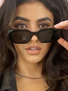 一副几何多边形复古个性时尚眼镜，不对称大框百搭女士眼镜，适合旅行、度假、海滩等场合佩戴 - 黑色 - 查看 4