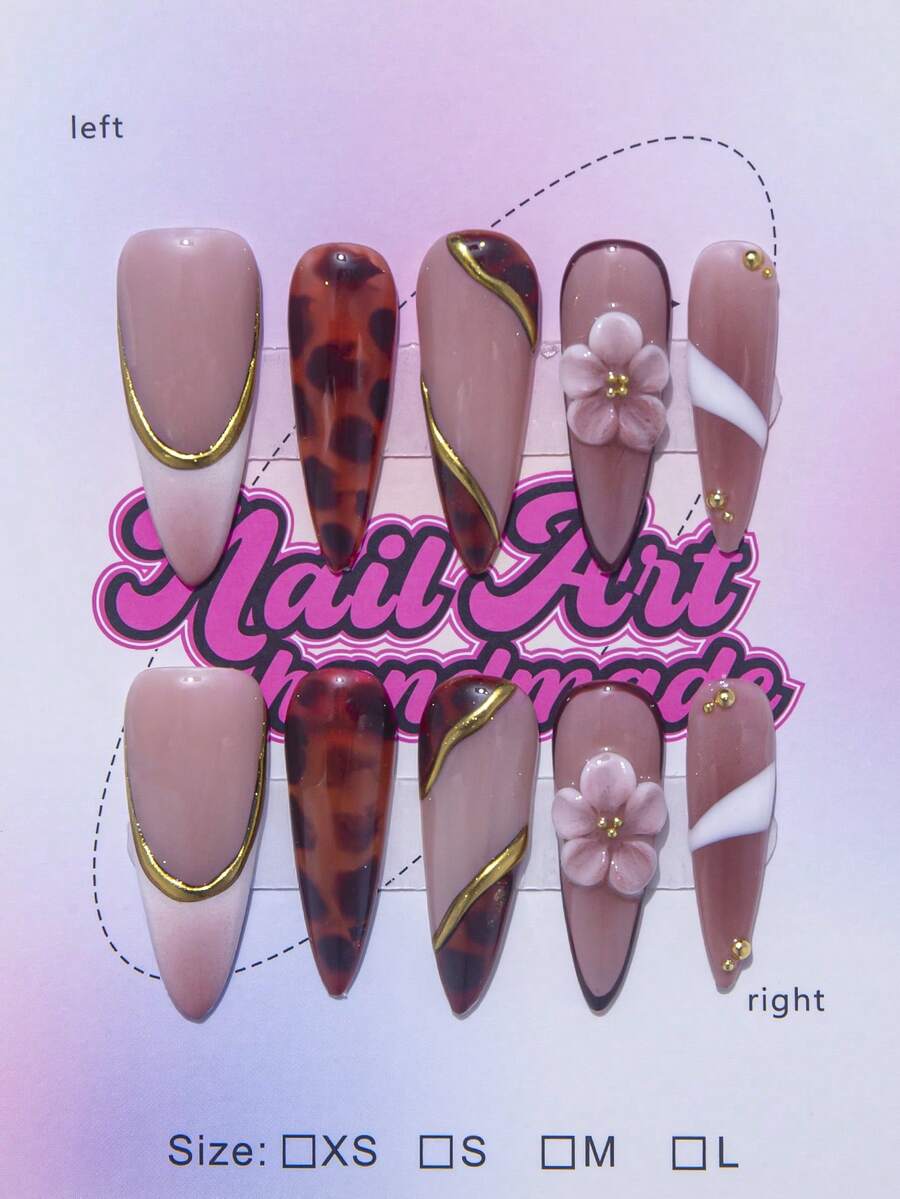 10Pcs/Set Handmade Y2K Style Duck Mouth Fake Nails With French Edge, Hollow Carving, Tie Dye, Cherry, Faux Pearl Design In Nude, Black, White, Red Colors, Suitable For Parties, Dances, Daily Wear, Comes With Tool Kit, Great Gift For Women And Girls Press On Nails Nail Supplies Nails - Follow Your Heart - View 1