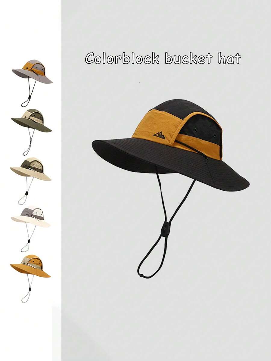 1pc Unisex Bucket Hat | Wide Brim Sun Protection Hat, Contrast Stitching, Suitable For Fishing, Beach And Other Outdoor Activities | Breathable Outdoor Camping Hat, Suitable For Men And Women - Multicolor - View 1