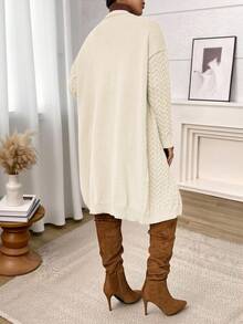 Plus Size Winter Casual Button-Up Long Knit Cardigan - Beige - View 3
