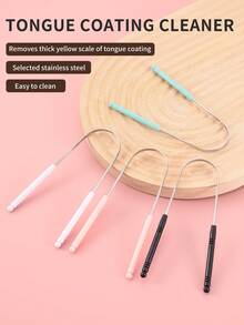 4pcs/1pc Professional Stainless Steel & Plastic Handle U-Shaped Tongue Scraper, Tongue Cleaner, Tongue Brush For Oral Care, Reduce Halitosis, Improve Oral Hygiene, Convenient Oral Care Tool - Multicolor - View 2