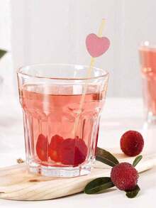 200/100/50/10pcs, 12cm Heart-Shaped Bamboo Skewers For Cupcakes, Fruit, Desserts, Salads, Cocktails, Wedding Decoration, Pink Heart-Shaped Cocktail Sticks, Sandwich & Appetizer Bamboo Toothpicks, Summer Party Supplies - Pink - View 3