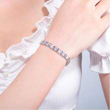 1pc Fashionable Luxury Unique 925 Silver Zirconia Geometric Square Bracelet, Suitable For Women, Wedding, Holiday, Gift, Party, Banquet
