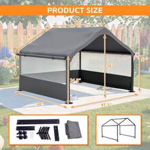 Extra Large Outdoor Dog House Tent With 3-Sided Mesh Windows, Breathable Sun Rain Cover Pet Shelter With Canopy And Ground Stakes For Dogs, Cats, Livestock – 4' X 4' X 3.3', Gray - Xám - Xem 8