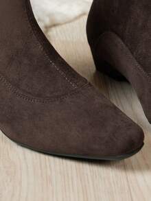 秋冬女士时尚靴，简约方头，棕色绒面革，弹性鞋带，纯色，后拉链，机车靴，显瘦，百搭，保暖，商务，通勤，假日，派对，优雅经典踝靴 - 棕色 - 查看 6