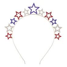 Opaska na głowę z kryształkami w kształcie gwiazdki, złota podstawa, czerwone, srebrne i niebieskie gwiazdki, personalizowana ozdoba na festiwale i imprezy - Złoto - Zobacz 8