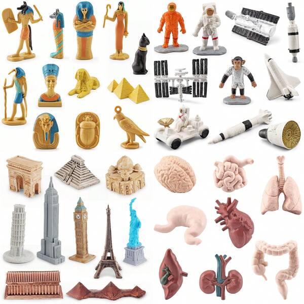 Handbemalte Miniaturfiguren im Stil des Alten Ägypten - Astronautik & Raumfahrt Spielzeugstatuen Wissenschaftsmodelle - Realistische Modelle weltberühmter Wahrzeichen und Architektur - Menschlicher Körper 3D Anatomie Lernspielzeug für Kinder, perfekt als Cupcake-Topper, Partydekoration, Safari-Figuren, Geburtstags- und Weihnachtsgeschenke für Jungen und Mädchen