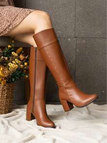 Botas elegantes de media caña clásicas con remaches de tacón bajo para el día a día, la oficina y para un evento especial cómodas y resistentes con tacón antideslizante - Camel - View 1