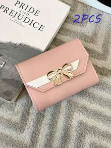 Fashion Short Wallet Hit Color Women Bowknot Hasp Purse Multiple Card Slots Front Pocket Wallets Bowknot Decor Short Wallet Cute Foldable Credit Card Holder Clutch Coin Purse With Multi Card Slots For Women Wallet Mini Wallet Purse Wallet Wristlet Wallet Coin Wallet