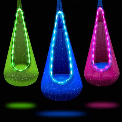 1 Set Of LED/NO LED Lighting Hammock Rocking Chair With Air Pillow And Mounting Kit, 16 Color Lighting Variable, Remote Control, Indoor Use, Suitable For Bedrooms, Study, Balcony, Ideal For Holiday Gifts