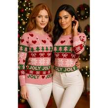 NAVIDAD Suéter Navideño Rosa "Jolly" Tierno Cute Rojo para Mujer Dama Sexy para Epocas Navideñas Christmas Acogedor Uglysweater Lindo Tierno - Rosa - Ver 6