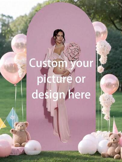 Customizable Arched Photo Backdrop With Personalized Photos/Text/Logo - Pink-Themed Party Decoration Suitable For Birthdays, Weddings, Anniversaries - Durable Polyester Fabric, Breathable And Lightweight, Easy To Install (Stand Not Included) - Upload Your Own Design; Suitable For Indoor/Outdoor Events, As Well As Mother's Day, Birthdays, Valentine's Day, Graduations, Father's Day, For Homemakers, Sofas, Beds, Cars, Tea Rooms, Bedrooms, Bathrooms, Living Rooms, Dining Rooms, And More.
