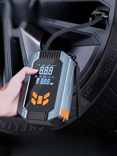 Arrancador portátil de coche con pico de 5000A y compresor de aire (compatible con motores de gasolina de hasta 8.0L y diésel de hasta 6.5L), inflador de neumáticos de 150 PSI, cargador de batería de 12V para coche con luz LED