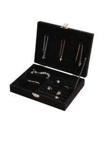 1个优雅三层首饰收纳盒，带抽屉 - 长方形布艺耳环架，防尘展示盒，完美的家居装饰品。男女皆宜。天鹅绒抽屉美观且品质上乘。精致的水晶拉手方便取用三个隔层中的首饰，整齐收纳耳环、项链和戒指。 - 彩色 - 查看 14