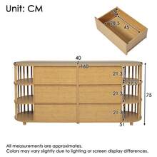 160cm Eiche Sideboard, Roman Design With Bamboo Columns And Shelves, 6 Drawers And Open Shelves, Height Adjustable Legs, H75/W160/D40 - 1 - View 5