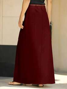 Falda de unicolor para mujer, adecuada para ir al trabajo - rojo - Ver 3