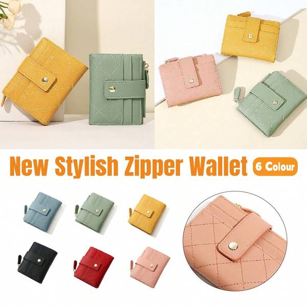Aimall Stylish Women's Short Wallet Multi-Card Money Clip Zipper Two-Fold Purse Leather