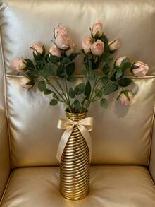 Two 48cm Artificial Pink Roses | 7 Rose Heads + Green Plastic Base. American Minimalist Romantic Style, Suitable For Home Flower Arrangements. A Great Gift For Women Or Mothers, Or As A Standalone Gift, Fresh Flower, Stamen, Or DIY Decoration. - Multicolor - View 6