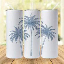 20oz Stainless Steel Insulated Water Bottle Tumbler With Lid & Straw - Palm Trees Tropical Blue Sketch Design, Reusable  Party Cup For Coffee, Tea, Cold Drinks, Perfect Gift For Birthdays, Holidays, And Special Occasions, Best For Christmas,Halloween - 1PC - View 1