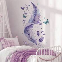 Feathers Wall Decal Purple Wall Art Stickers Window Clings Bedroom Living Room Home Decor