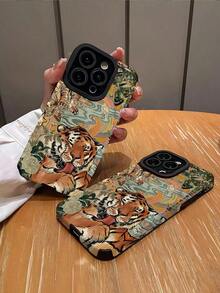 1pc Fashionable Retro Cute Tiger Striped Pattern High-D Faux Leather Anti-Fall Anti-Fingerprint Shockproof Phone Case Compatible With Apple And Models.Christmas Accessories. - Nhiều màu 4 - Xem 11