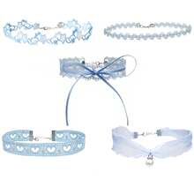 1/4/5/6pcs Handmade Lolita Accessories Women's Neckband Bowknot Blue Heart Pendant Choker Collarbone Chain Butterfly Necklace Suitable For Comic Exhibition Activities Necklace - 套裝5件 - 查看 13