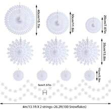 12pcs Winter Wonderland Snowflake Party Decorations Set: White Paper Fan Decor Snowflakes Garlands Banner For Frozen Birthday, Christmas, Baby Shower, Wedding - trắng - Xem 3