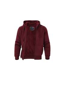 Men's Autumn And Winter Tops, Men's Fleece Jackets, Simple And Pure Color, Thickened Fleece, Warm In Winter, Windproof When Going Out - 酒紅色 - 查看 3