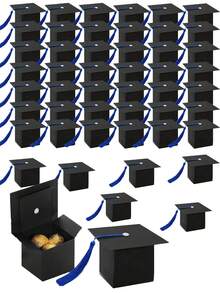 50/15pcs/1pc Graduation Cap Candy Box, Graduation Party Supplies 2025 Graduation Gift Candy Box Suitable For Graduation Party Gifts - Black Box + Blue Rope - View 13
