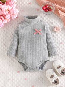 3pcs/Set Infant Baby Casual Cute Bow Ribbed Long Sleeve Bodysuit