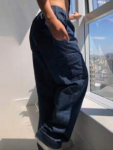 Women's Twill Cargo Pants For Skaters With Stitching - Sarja Azul - View 2