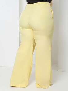 Plus Size Fashion Long Pants Without Belt And Pockets Without Belt - Light Yellow - View 4