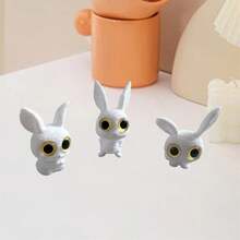 3PCS Rabbit Figurines Set Realistic Animal Statues Perfect For Home Decor Garden Display - White - View 3