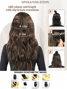 Extensii de păr sintetice lungi și drepte cu clips, 22 inch, 16 clipsuri, 220 g, clipsuri în perucă pentru temperaturi ridicate, pentru femei - Multicolor - Vizualizare 12