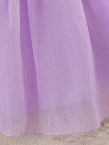女婴圆领星形网纱后背蝴蝶结可爱花童礼服，适合一周岁生日派对、婚礼、外出等场合，不含头饰 - 淡紫色 - 查看 8
