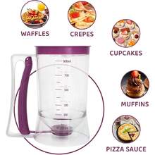 Pancake Batter Dispenser, Kitchen Must Have Tool For Perfect Pancakes, Cupcake, Waffle, Cake & Crepe, Batter Separator Maker With Measuring Label, Easy Pour Baking Supplies For Griddle (Purple),Fast And Precise Batter Funnel - 預設 - 查看 8